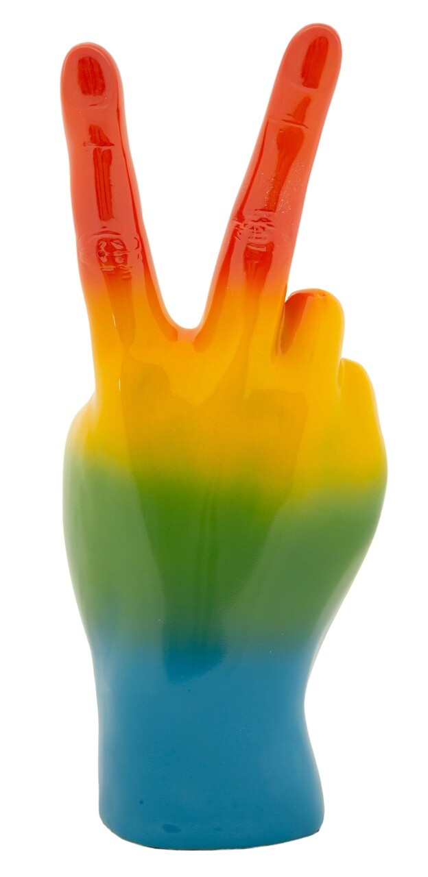 Figurina /sculptura decorativa Rainbow Hand Victory , Mauro Ferretti, 16x13x36 cm, polirasina, multicolor - imagine 5