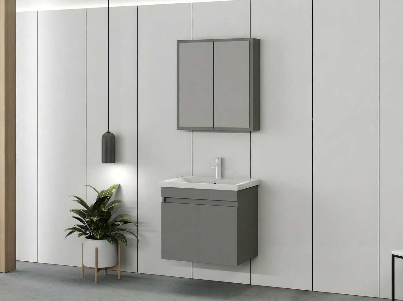 Set mobilier de baie (2 piese), Hanah Home, Foresta 65, Gri Mat - view 3