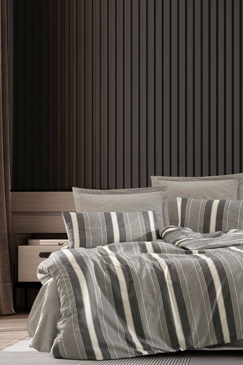 Lenjerie de pat dubla 3 piese, Dakar - Black, EnLora Home, 70% bumbac/30% poliester