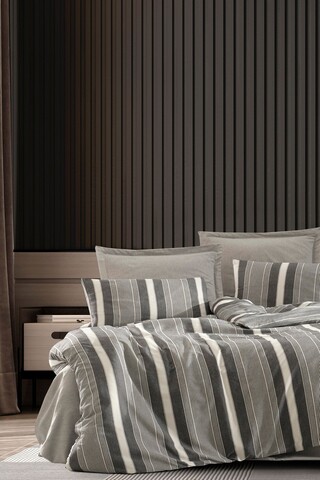 Lenjerie de pat dubla 3 piese, Dakar - Black, EnLora Home, 70% bumbac/30% poliester
