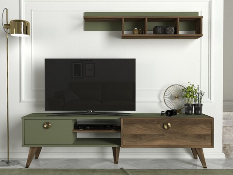 Mobilier pentru living Heron, Tera Home, 2 piese, 180×32.5×48 cm, maro/verde 180x32.5x48