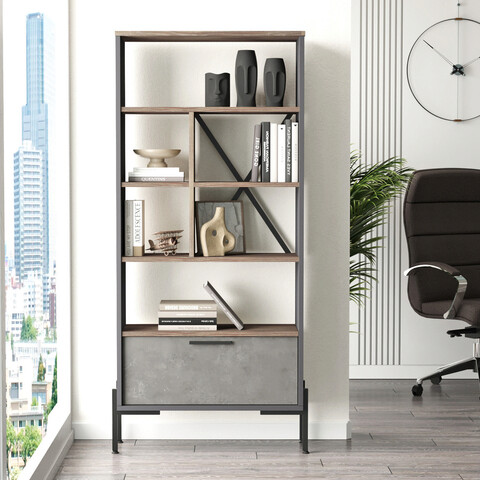 Corp biblioteca, Locelso, VS4, 75.5×160.8×44.5 cm, Maro / Gri / Antracit 75.5x160.8x44.5