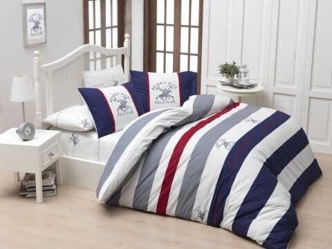 Lenjerie de pat pentru o persoana BHPC 001 - Dark Blue, 100% bumbac ranforce, Beverly Hills Polo Club, multicolor