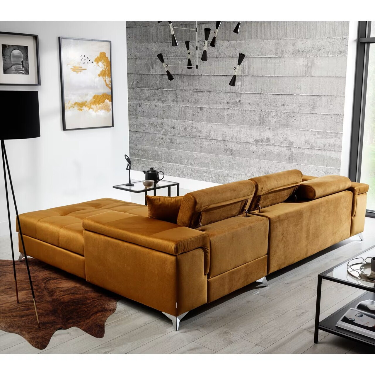 Coltar extensibil dreapta 4 locuri ELTAP, Ric-66, Ricardo, 281x205x88 cm, lemn/poliester, mustar - view 10