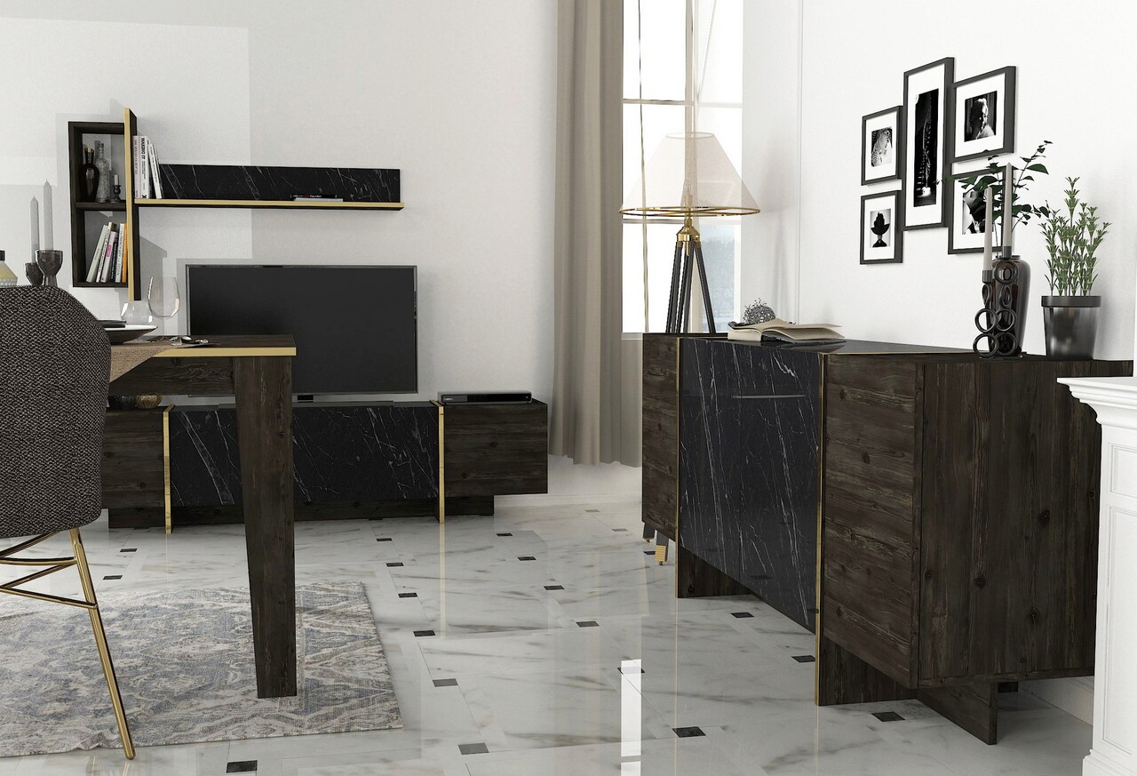 Set mobilier living, Hanah Home, Veyron Set 3, Negru - imagine 2