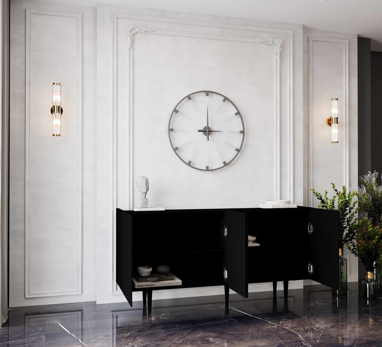 Consola, Hanah Home, Capella 160, 160x60x40 cm, MDF, Negru - view 3
