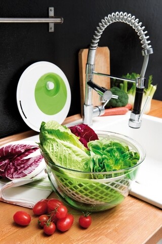 Uscator salata si verdeturi 2 in 1, Snips, Spin&Serve, 5 L, plastic, alb/verde