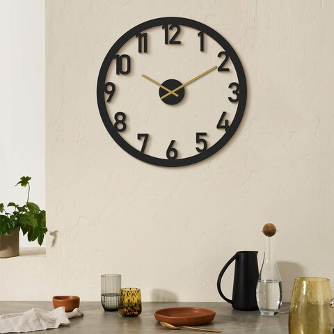 Ceas de perete, stroke metal wall clock, otel, dimensiune: 48 x 48 cm, negru / auriu