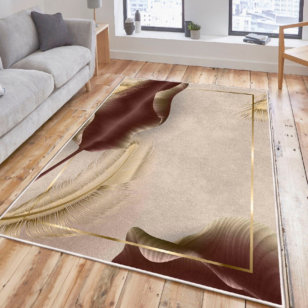 Covor Woosonıl036 180x280 cm Bumbac Bej / Auriu / Maro