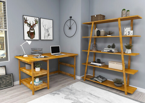 Set birou si biblioteca, woodface, softcity, 120x75x55 cm, lemn, stejar