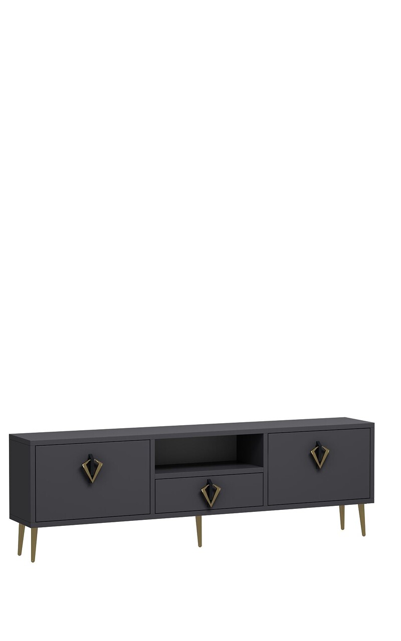 Comoda TV, Hanah Home, 1311-DROP-32, 140x45x30 cm, PAL , Antracit / Negru / Auriu - view 4