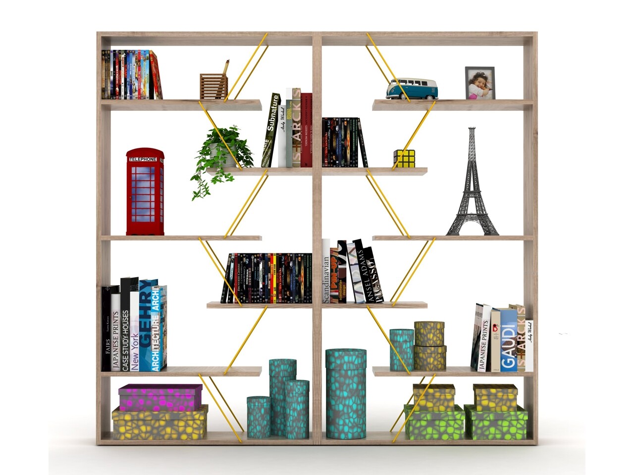 Biblioteca Rafevi Tars, 84 X 24 X 157 Cm, PAL/metal, Oak/galben