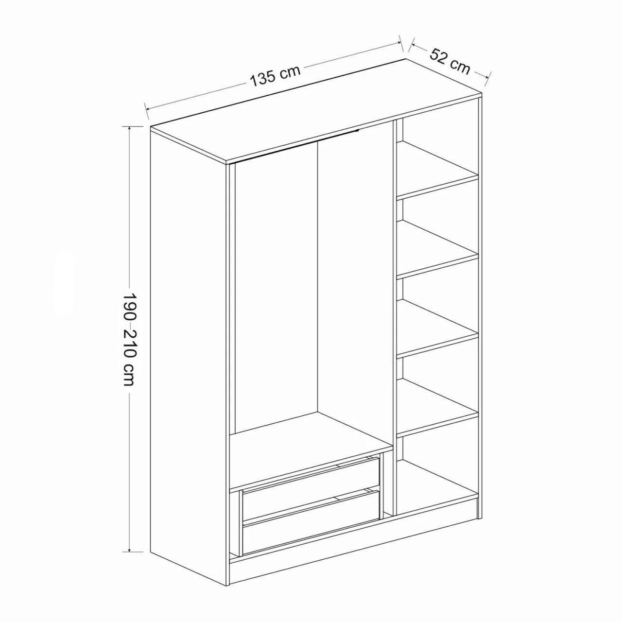 Dulap pentru haine, Minerva, Kale Walnut, 135x190x52 cm, PAL, Maro - 2 | YEO