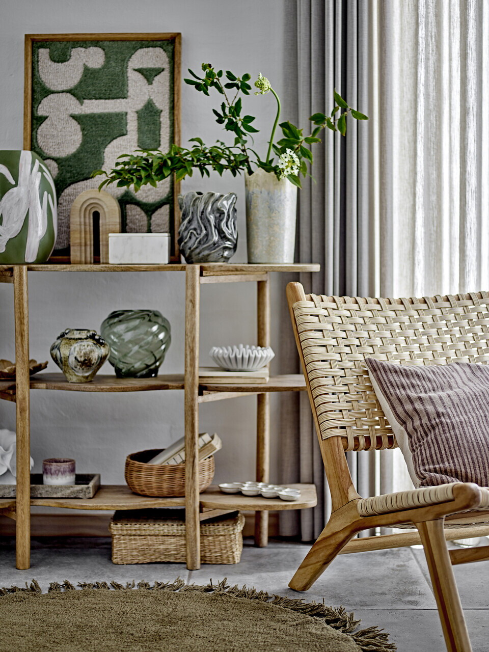 Decoratiune de perete, Bloomingville, Longton, 45x65 cm, lana/lemn de mango, verde - imagine 4