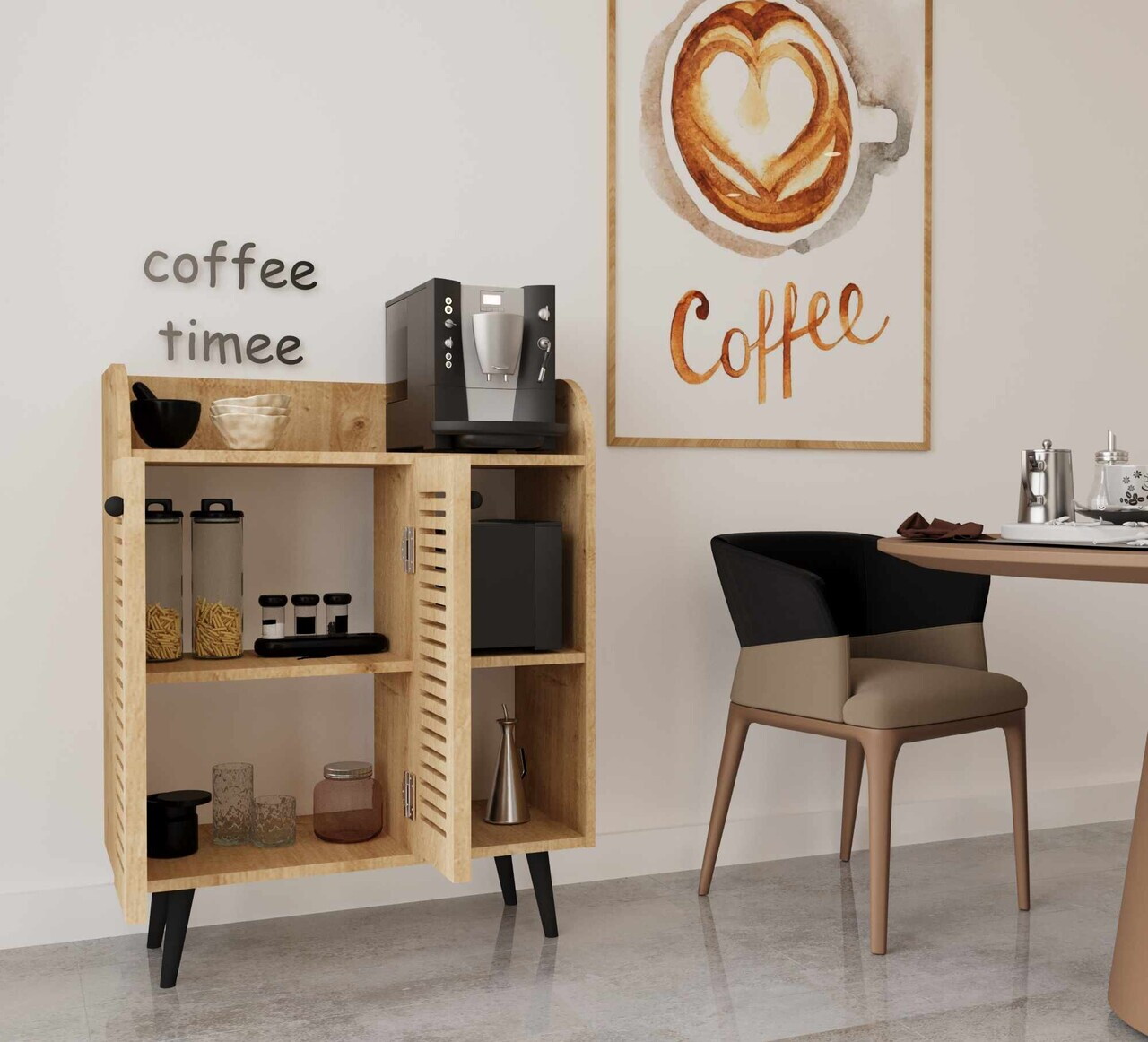 Dulap de bar pentru cafea, Hanah Home, Magnetar, 90x109x40 cm, MDF, Maro - view 2