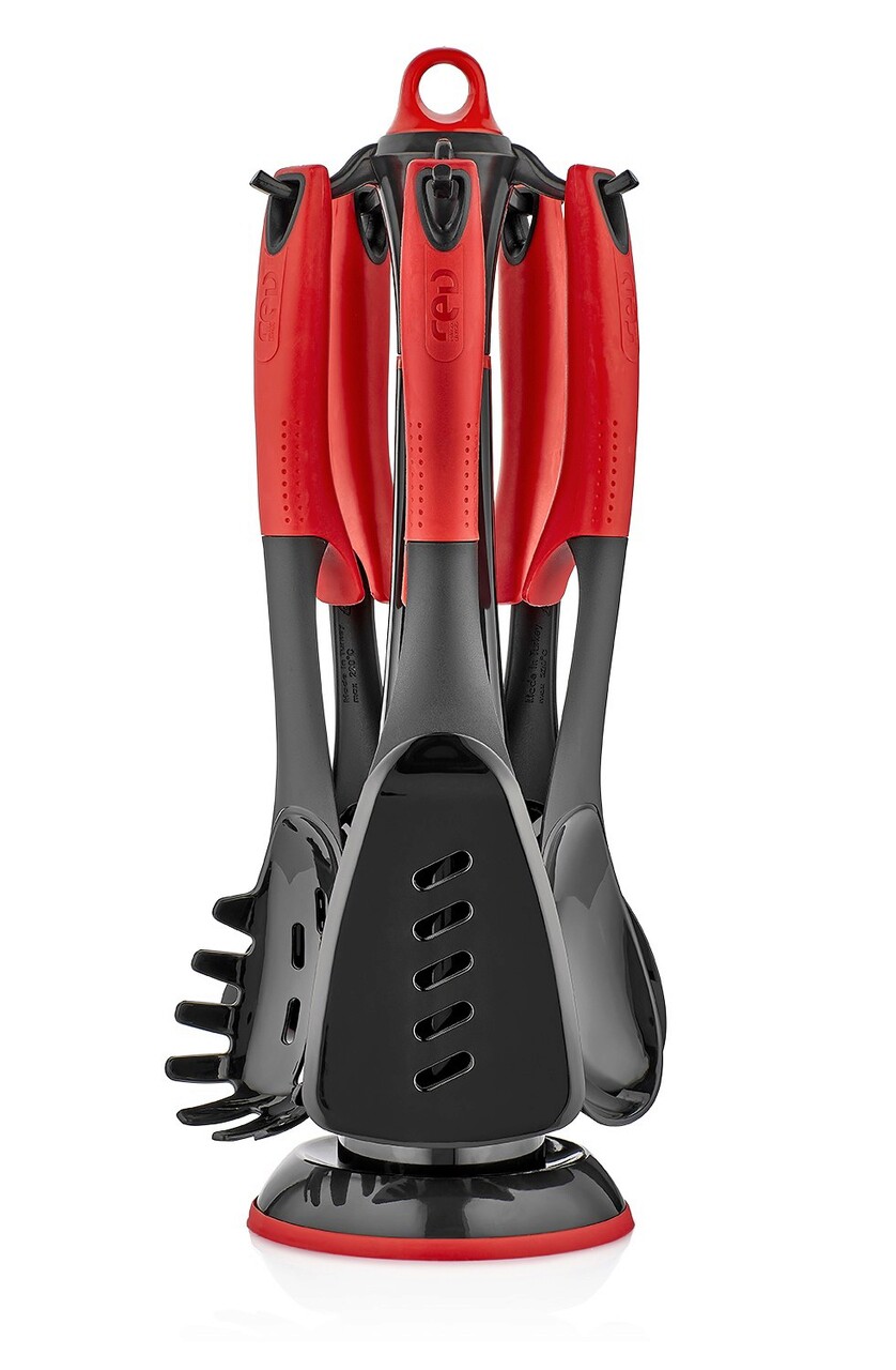 Set accesorii bucatarie, Hermia, 732SNP1131, Mașină de spălat vase - nesigură / Cuptor cu microunde - nesigur / Fără BPA, Roșu/Negru