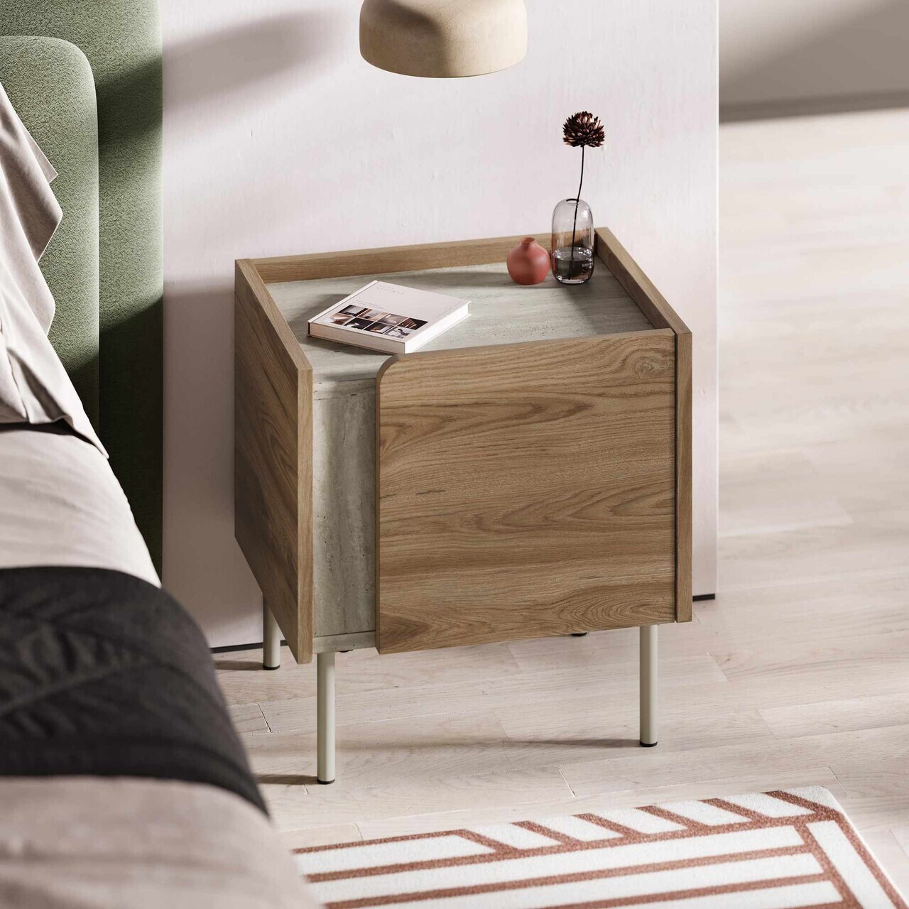 Noptiera, Hanah Home, Norm, 45.5x47.8x35 cm, PAL melaminat, Travertin / Oud intens