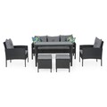 Set mobilier pentru gradina/terasa, Clary, 6 piese, otel/fibre sintetice, negru/gri