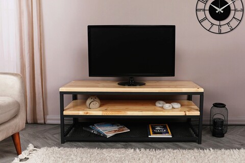 Comoda TV, Puqa Design, Net, 120x45x40 cm, Lemn, Natural/Negru mezoni.ro