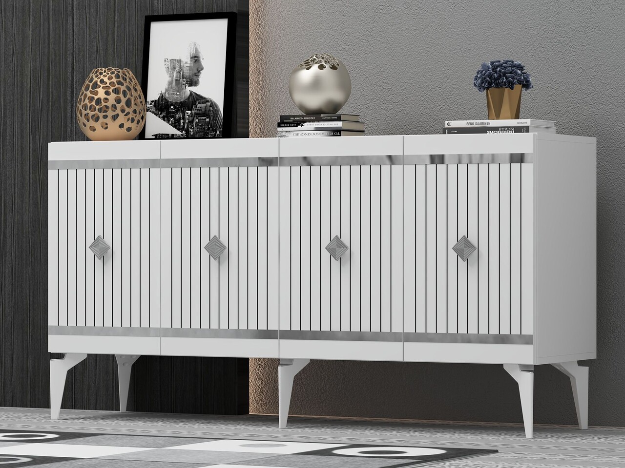 Consola, Hanah Home, Lenora, 150x79x40 cm, PAL , Alb / Argintiu - view 2