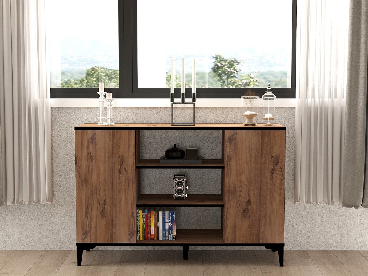Consola, Puqa Design, Bezen, 140x90x40 cm, PAL, Pin Atlantic / Negru - 2 | YEO