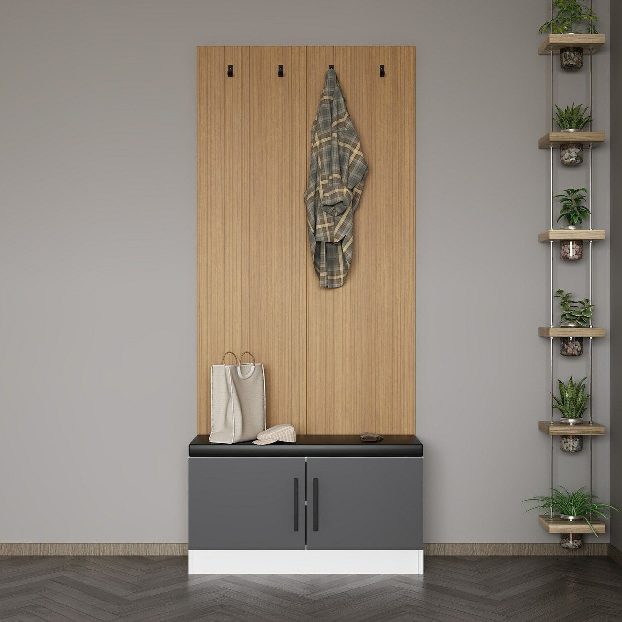 Cuier de perete, Minerva, Noah, 90x210x35 cm, PAL, Antracit