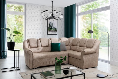 Coltar extensibil dreapta 3 locuri ELTAP, LII-042, Lord II, 243x195x112 cm, lemn/poliester, maro deschis