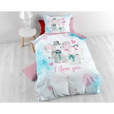 Lenjerie de pat pentru o persoana, Baby Love Multi, Royal Textile, 2 piese, 140 x 200 cm, 100% bumbac, multicolora