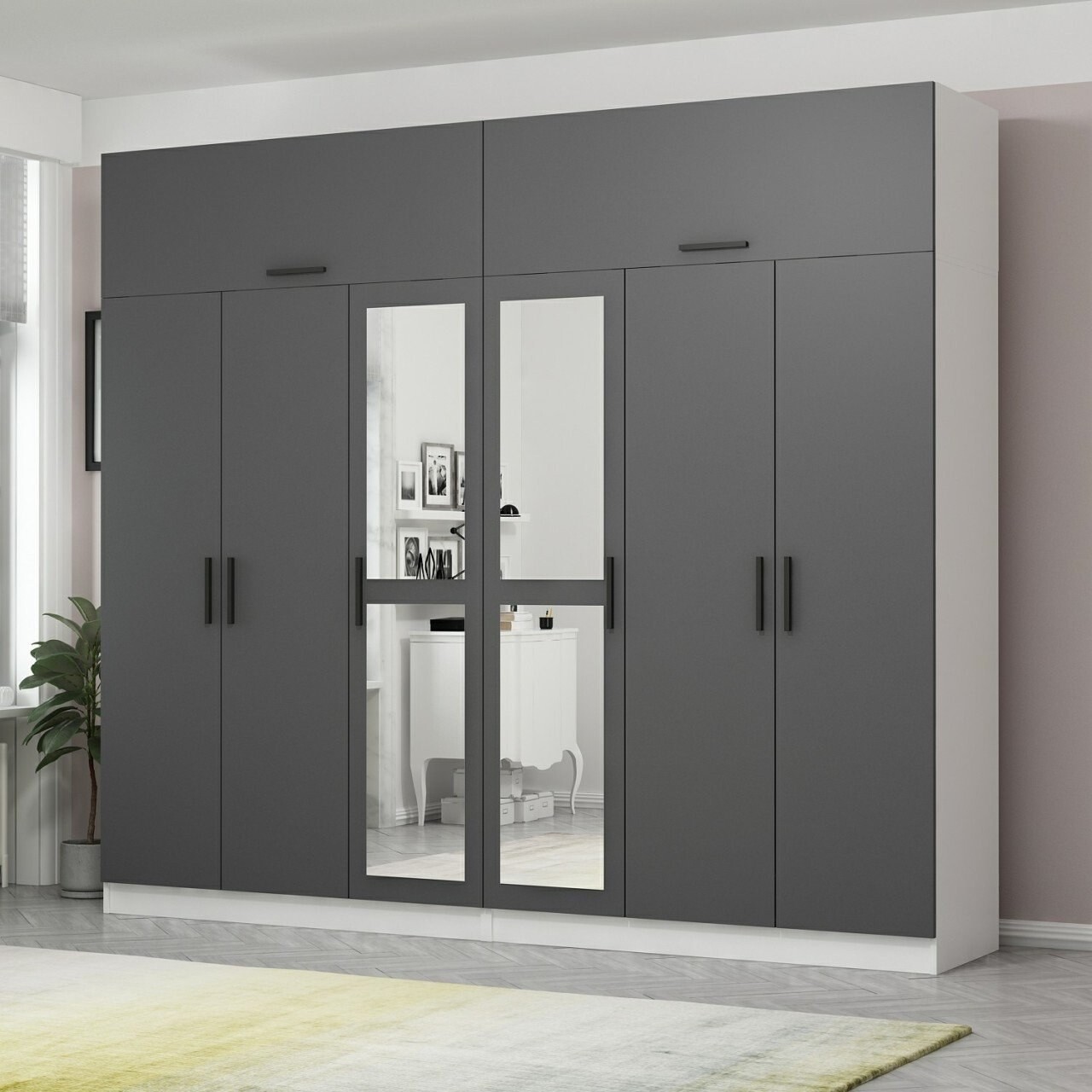 Dulap pentru haine, Minerva, Kale, 270x235x52 cm, PAL, Antracit - 1 | YEO