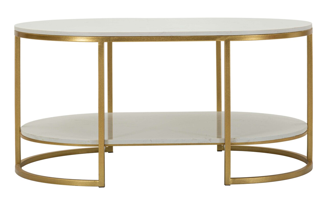 Masuta de cafea Izmir, Mauro Ferretti, 90x60x45 cm, fier/marmura, auriu/alb