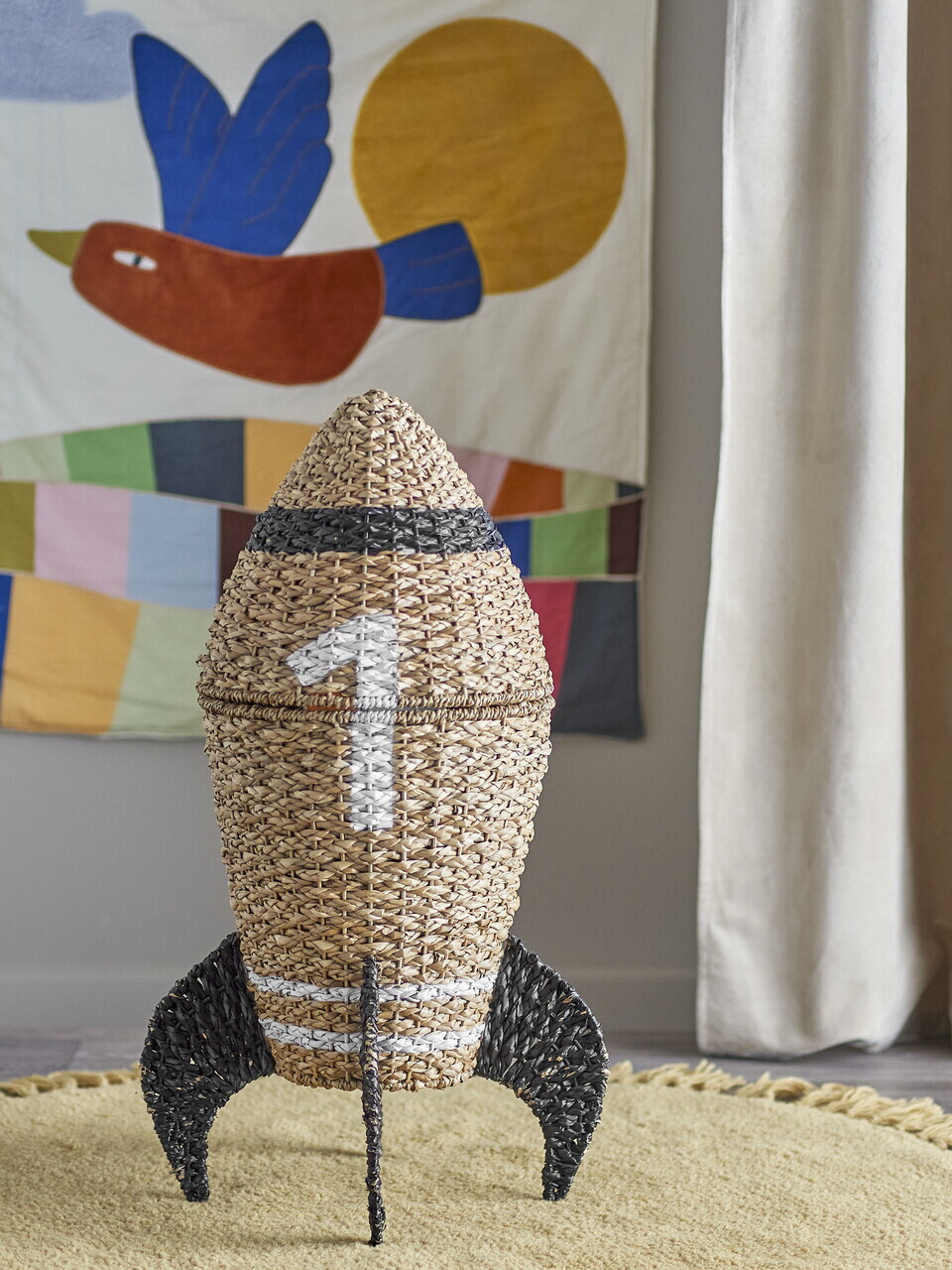 Cos cu capac, Bloomingville, Cosmina, 40x68.5 cm, iarba de mare impletita, natural - imagine 4