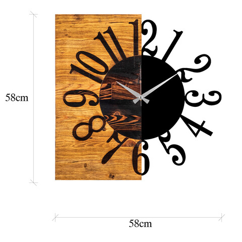 Ceas de perete, Wooden Clock 7, Lemn/metal, Dimensiune: 58 x 3 x 58 cm, Nuc / Negru