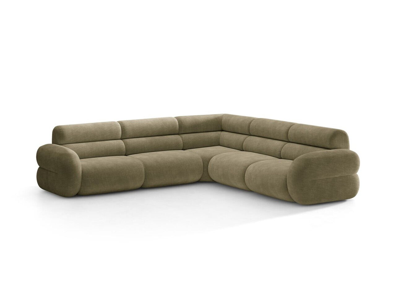 Coltar simetric 7 locuri, Neo, Micadoni Home, 295x295x83 cm, tesatura Chenille, verde oliv deschis — imaginea 6