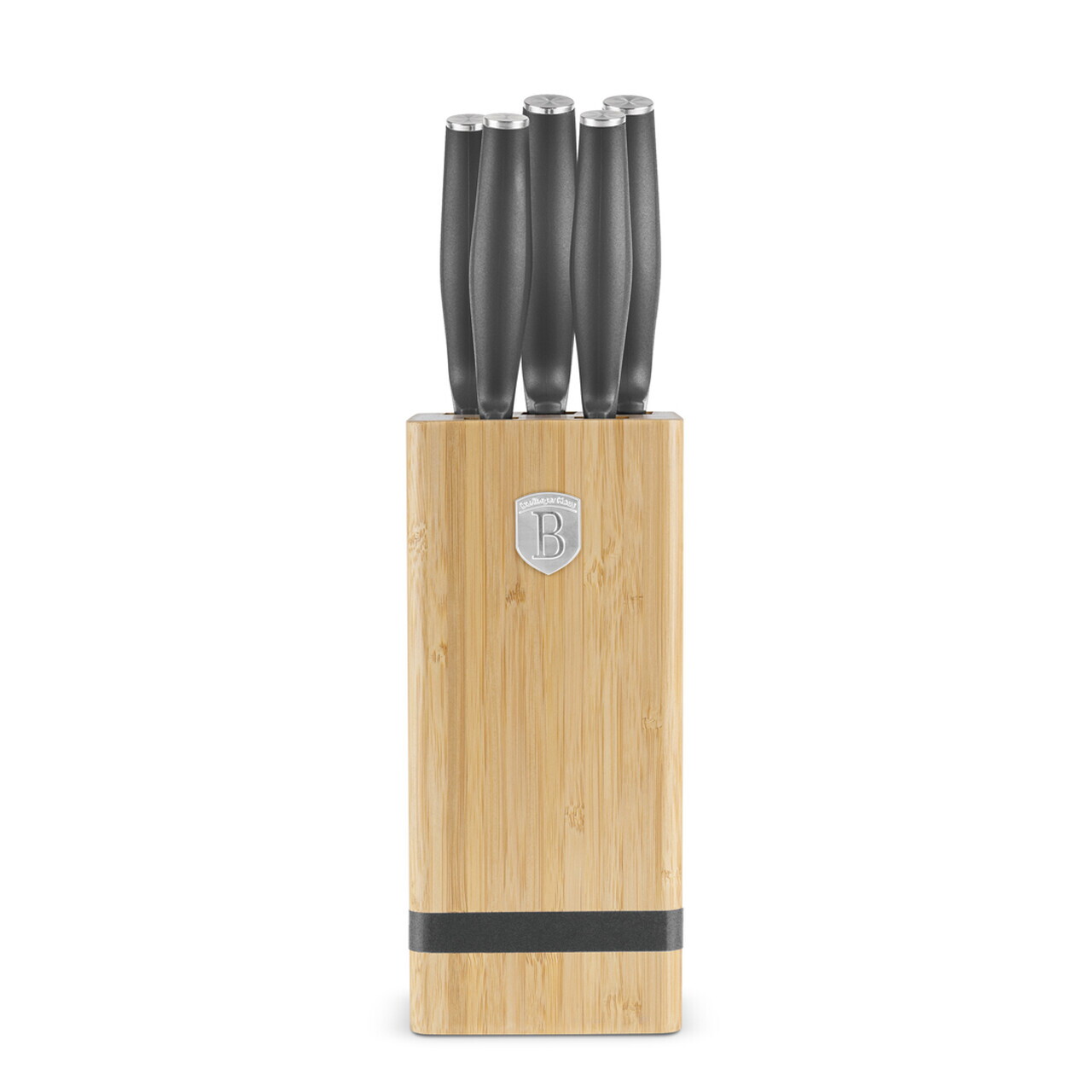 Set 5 cutite cu suport patrat Berlinger Haus, Anthracite, inox/bambus, antracit mat/natur - imagine 5