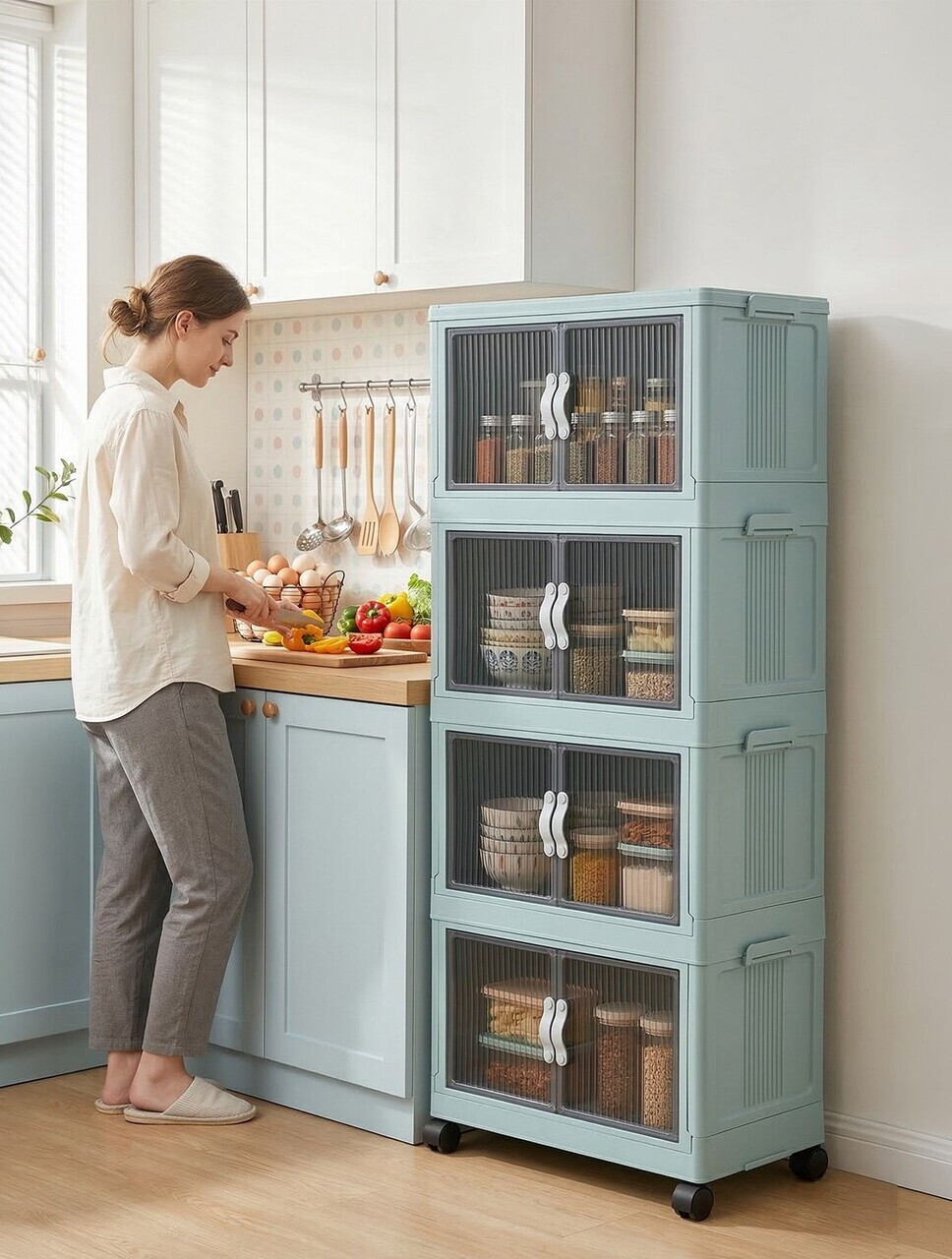 Dulap multifunctional, Hanah Home, Lavine 127, 56x127x56 cm, PLASTIC, Bleu — imaginea 5