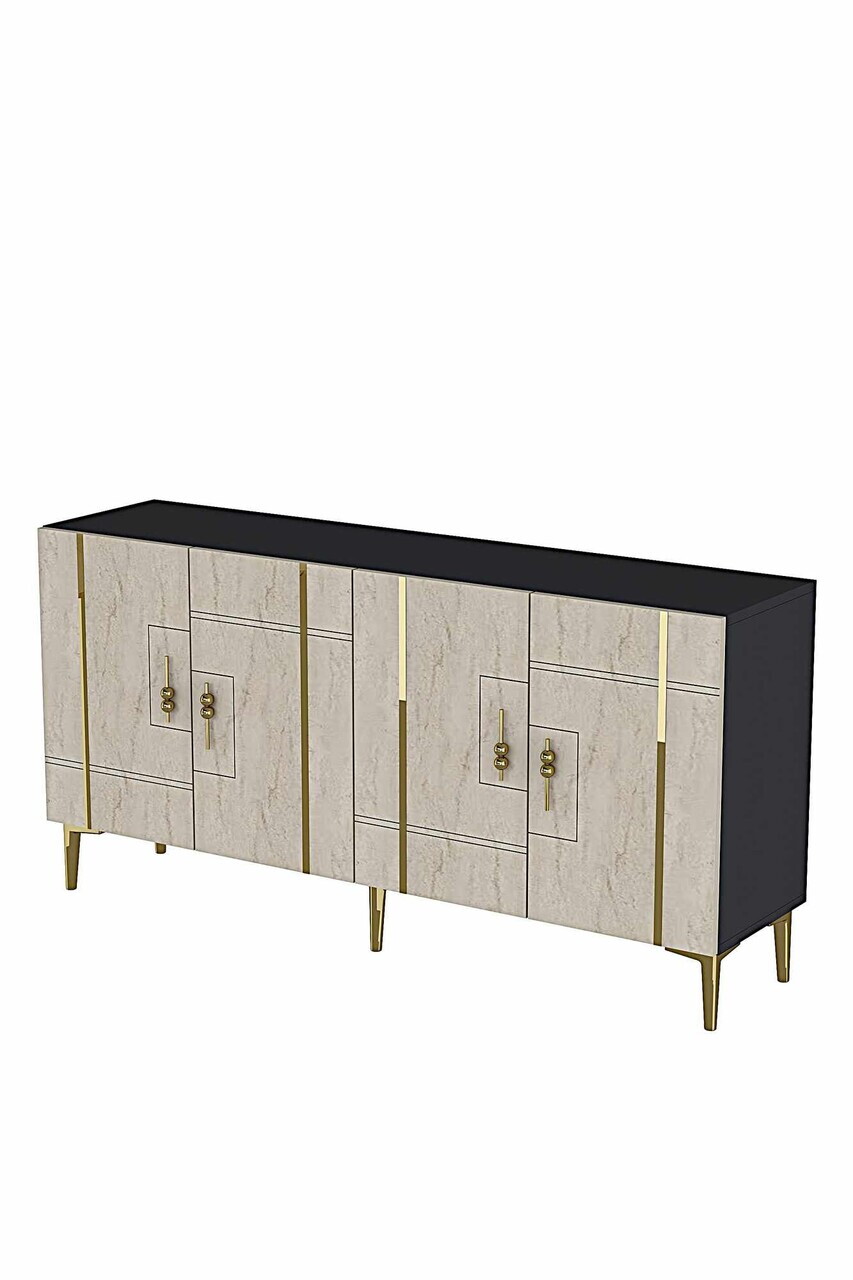 Consola, Hanah Home, Ilay 150, 150x75x32 cm, Antracit / Travertin / Auriu — imaginea 5