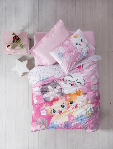 Lenjerie de pat pentru o persoana + cearceaf cu elastic Young, 3 piese, 160x220 cm, 100% bumbac ranforce, Cotton Box, Missy, roz