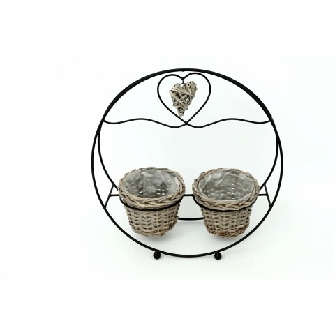 Suport 2 ghivece Willow, Bedora, 41 x 18 x 41 cm, lemn de salcie/metal, natur