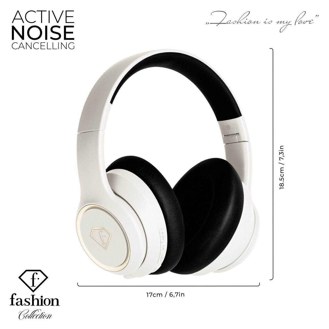 Casti wireless ANC Fashion TV, Matte Cream-Gold, 17x18.5x8 cm, crem/negru - imagine 8