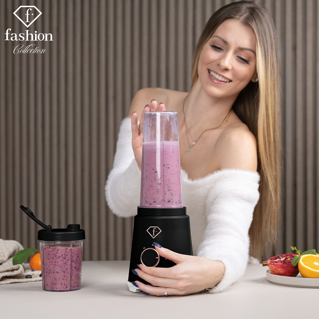 Blender pentru smoothie Fashion TV, Black Rose, 320W, 300 ml/ 600 ml, inox/plastic, negru/transparent - view 4