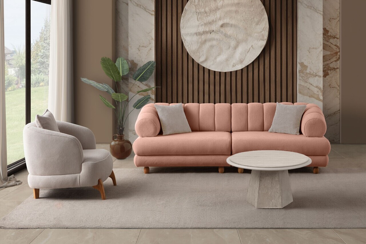 Canapea 3 locuri, Atelier del Sofa, 752EST1162, Lemn de carpen/PAL melaminat, Roz pudra - view 8