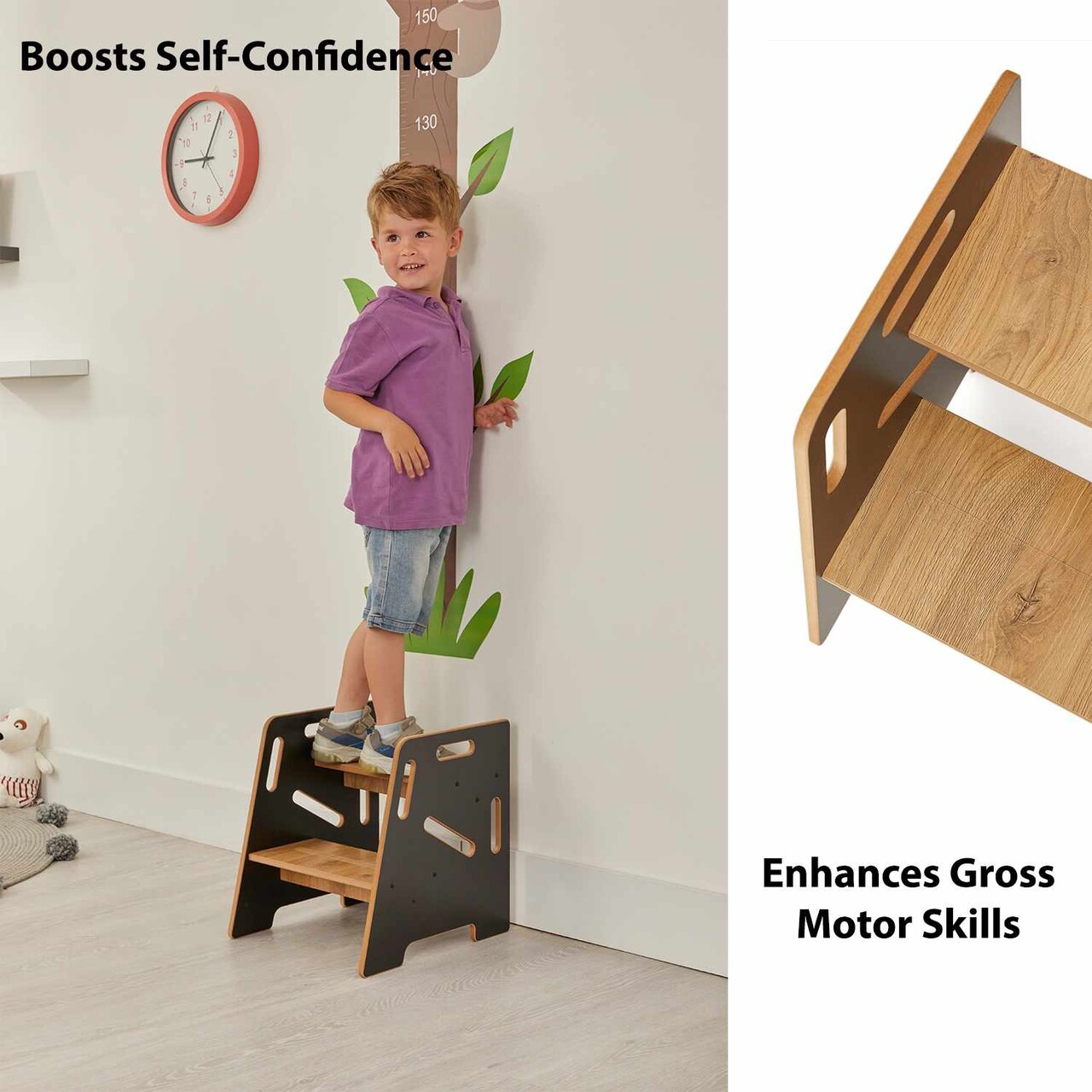 Scaun pentru copii, Hanah Home, Step Stool, 34x39x39 cm, Negru / Natural - view 8