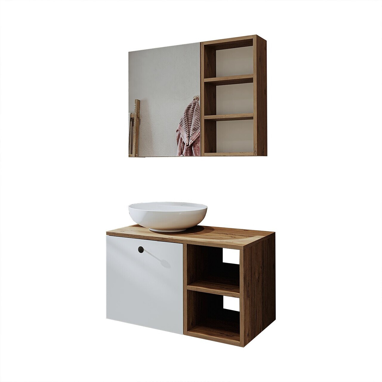 Set Dulap de Baie cu Chiuvetă și Oglindă (2 Piese), Hanah Home, 2478, MDF, Pin Atlantic / Alb — imaginea 6