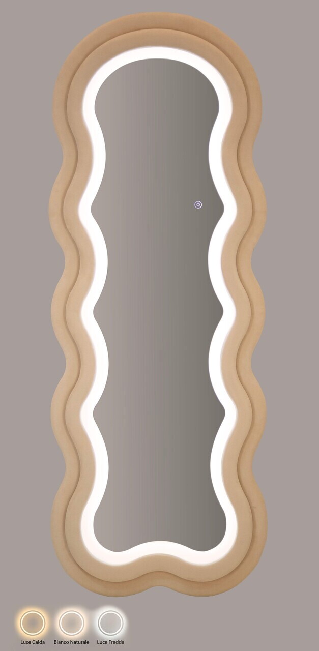 Oglinda de perete cu LED, Irregular Frame, Mauro Ferretti, MDF, 60x160 cm, crem — imaginea 5