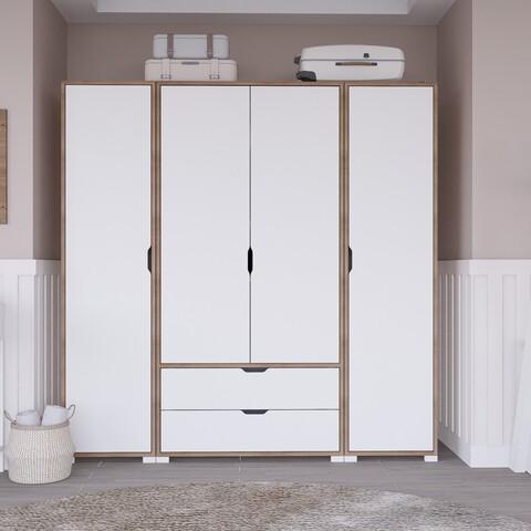 Dulap pentru haine, Miwood, Nisan 1600-024, Nuc deschis / Alb