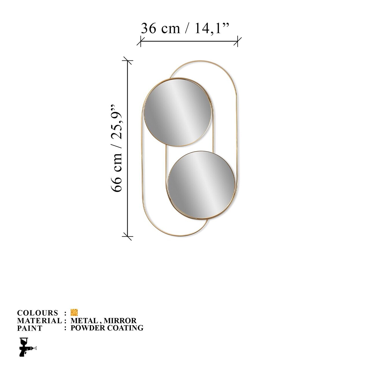 Oglinda decorativa, Bys, Oglindă de sticlă, Auriu — imaginea 6