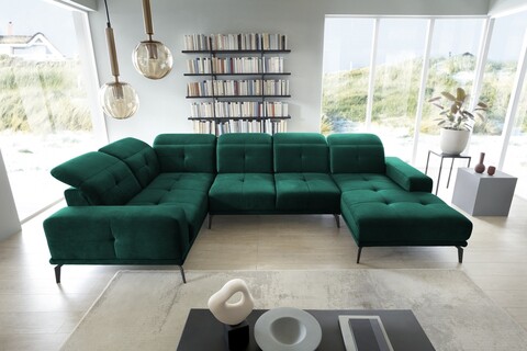 Coltar stanga 6 locuri ELTAP, LT-35NU, Neviro, 350x201x77 cm, lemn/poliester, verde inchis