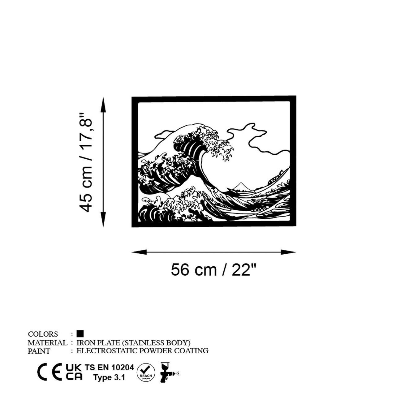 Decoratiune de perete, Hokusai, Dimensiuni: 56 x 45 cm, Negru - view 6