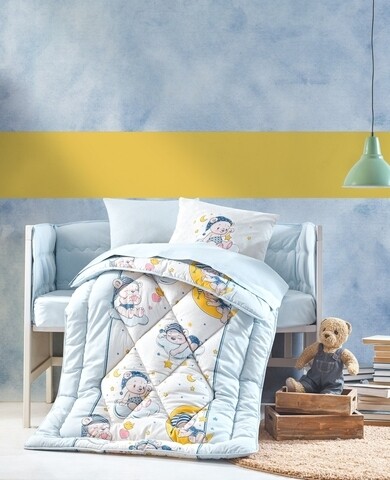 Set lenjerie de pat si pilota pentru copii bear - blue, cotton box kids, 6 piese, bumbac ranforce, multicolor
