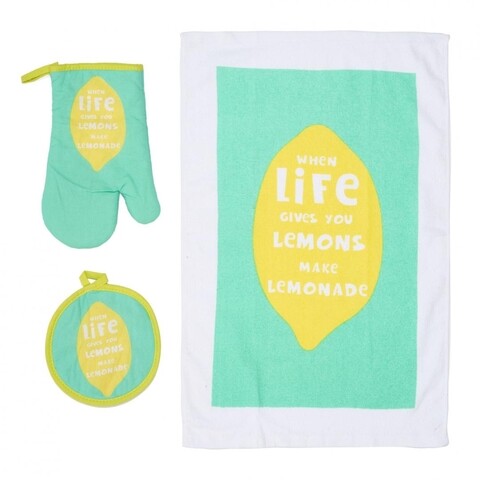 Set 3 piese pentru bucatarie lemon, heinner, bumbac